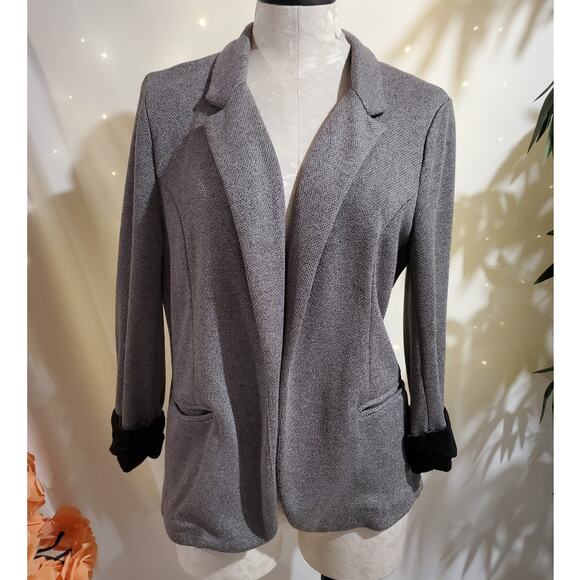 Skies Are Blue Womens Asa Knit Open Blazer Jacket Size L Gray Career Office Work - Picture 1 of 10